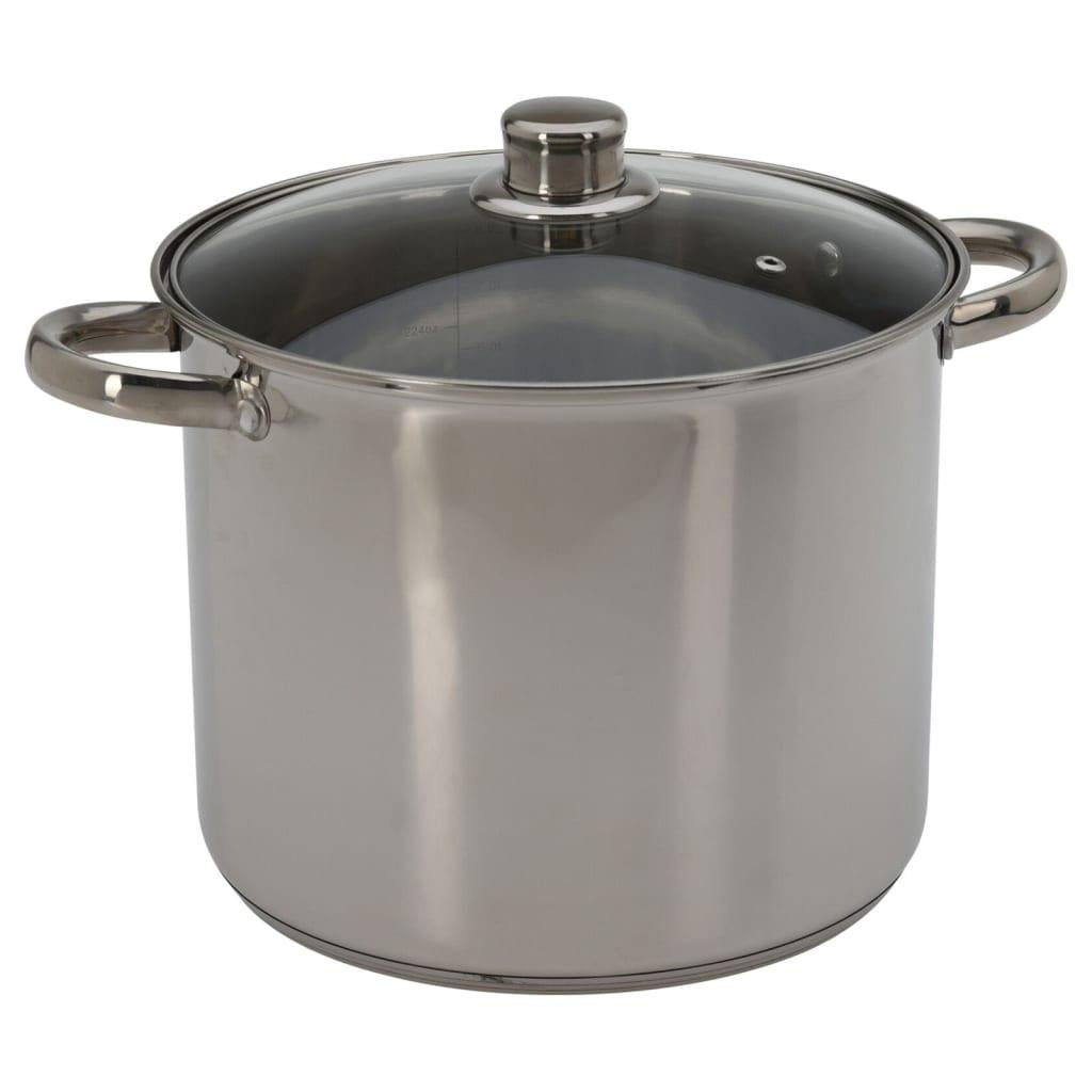 Stainless Steel Cooking Pot With Lid 9L Large Capacity Induction Compatible Kitchen Cookware.